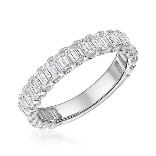 Emerald Cut Three Quarter Eternity Diamond Ring in 18K Gold or Platinum
