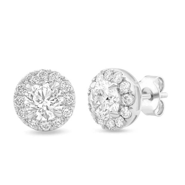 Round Diamond Halo Earrings in 18K Gold