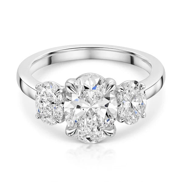 Oval Trilogy Diamond Engagement Ring in Gold or Platinum