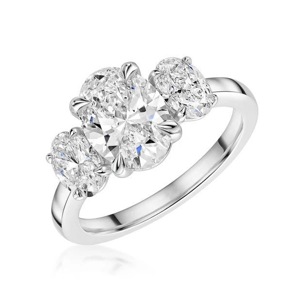 Oval Trilogy Diamond Engagement Ring in Gold or Platinum